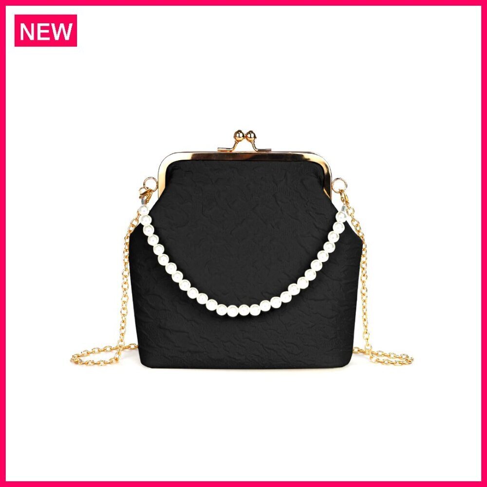 Pearl Embellished Evening Clutch with Detachable Chain Crossbody Bag